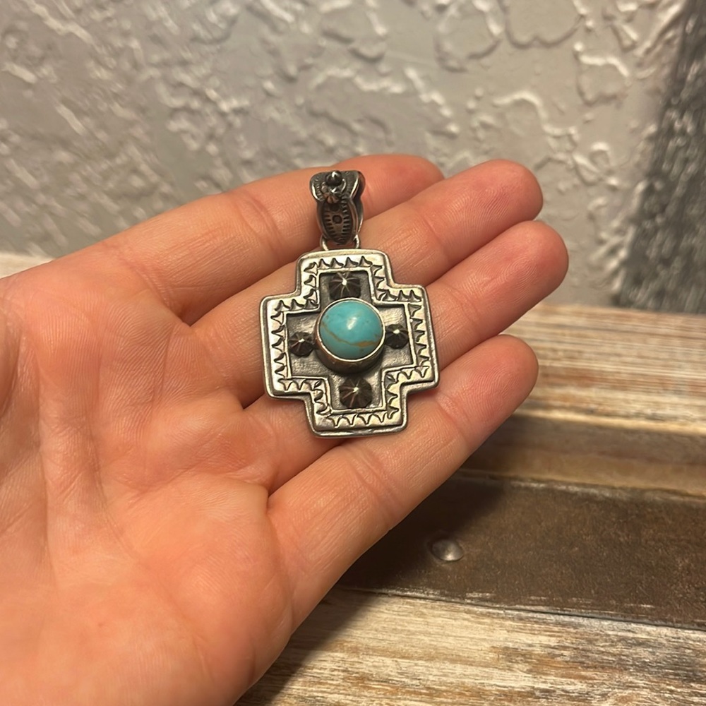Silver and Turquoise genuine pendant, large Dan Dodson
